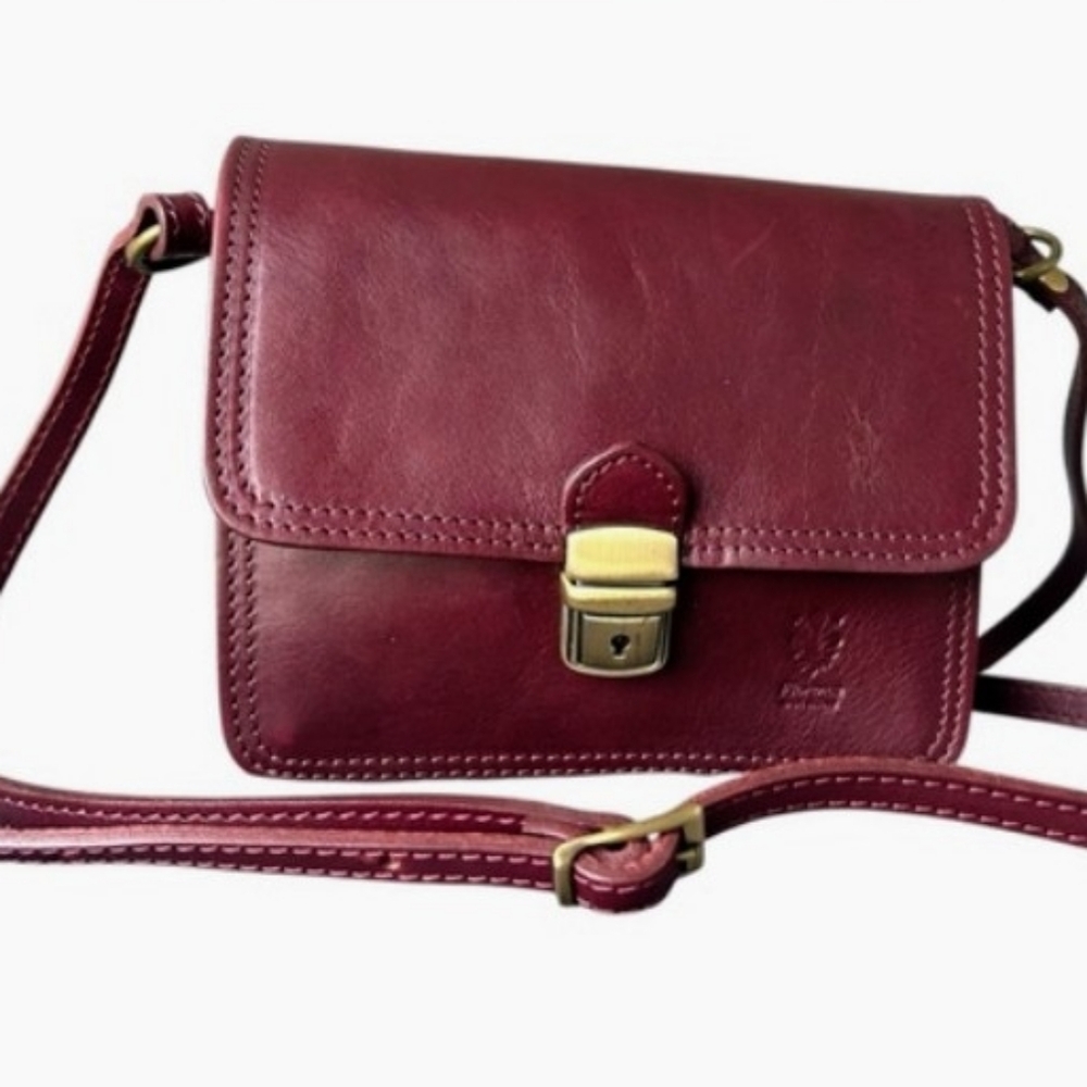 Vera Pelle Wine Leather Flap Crossbody Bag – Like New – Italian Leather